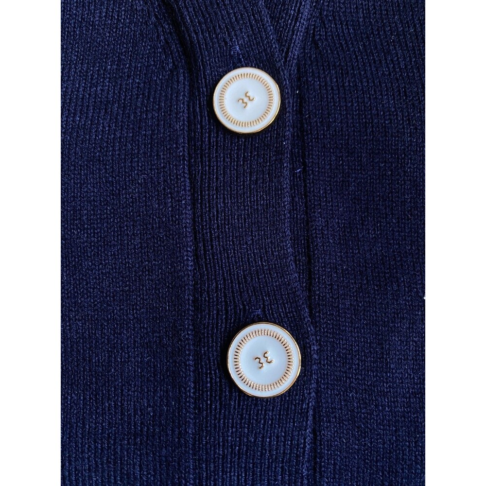 Noir Noir Navy Wool Cardigan with Built-in Cream Mock Neck. Reverse Button Back. - Picture 8 of 14